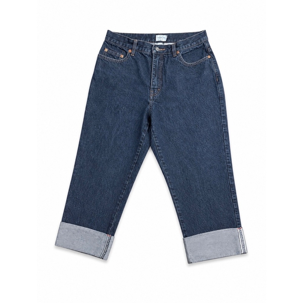 Vintage Calvin‎ Klein Selvedge Jeans Women's Size 8 Dark Wash Cuffed Crop Cotton